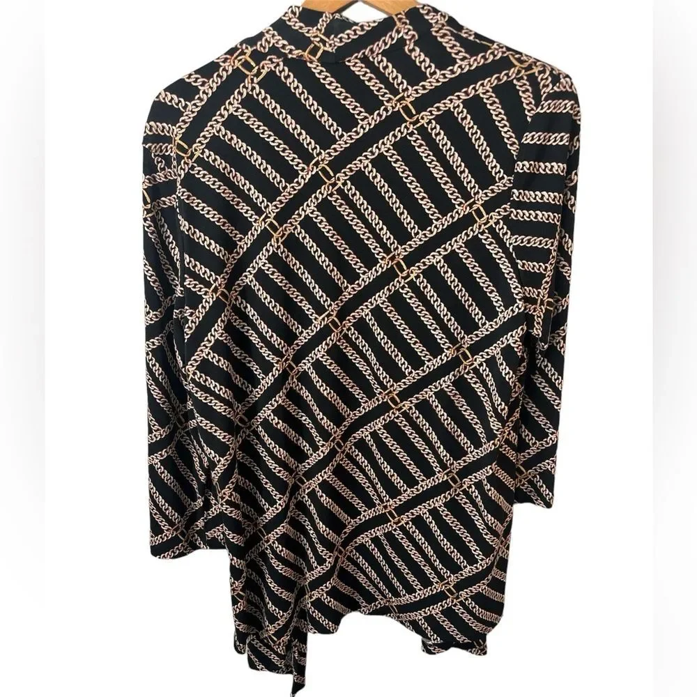 Kasper open cardigan sweater top chain link metallic size large career layering